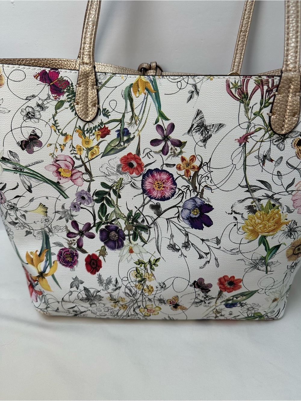 Floral Print Reversible Tote Bag with Gold Trim - Picture 9 of 11